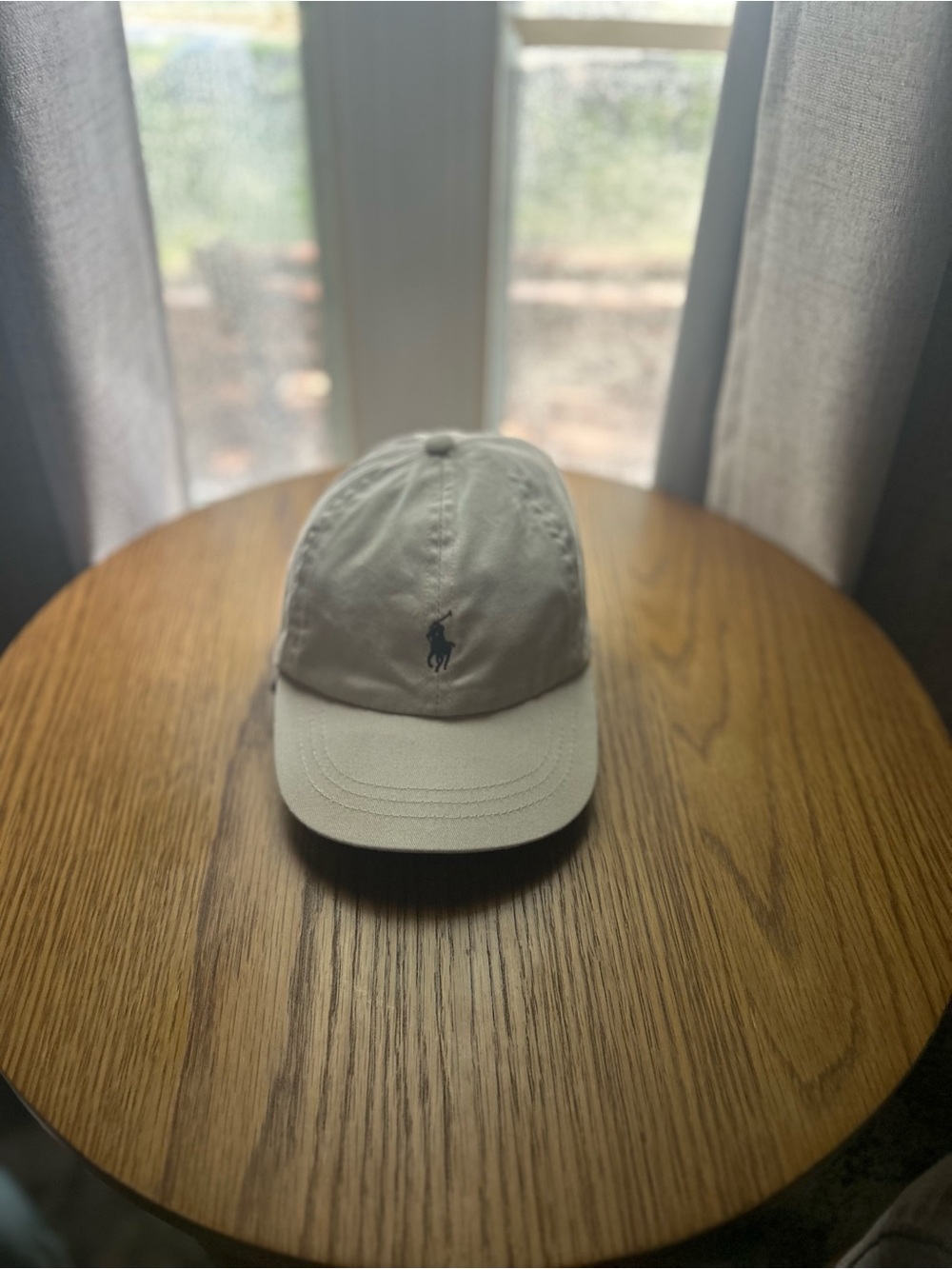 Vintage Polo Ralph Lauren Infant White Cream Hat Cap Navy Pony Elastic Strap